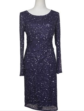Patra Purple Beads & Sequins Long-Sleeve Midi Dress